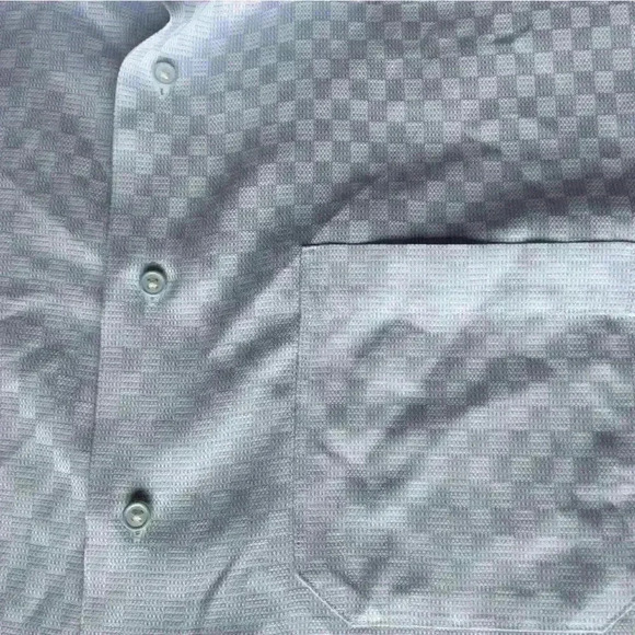 Checkered Blue Classic Dress Shirt 17.5 x 32 Non-Iron Two Ply 100% Cotton Button - Picture 6 of 7